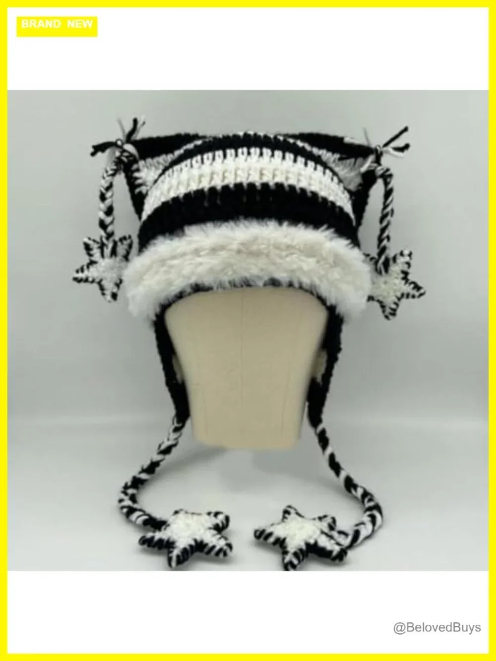 Cat Ear Knit Beanie Goth Grunge Y2K Winter Hat for Women